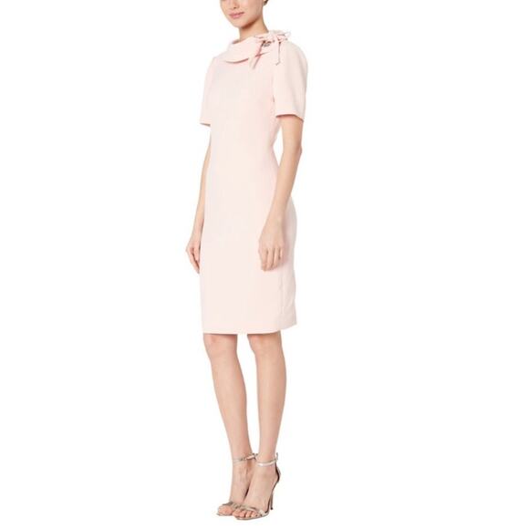 Badgley Mischka Folded Collar A-Line Midi Pencil Dress Pink Dress Size 4 - Picture 2 of 12